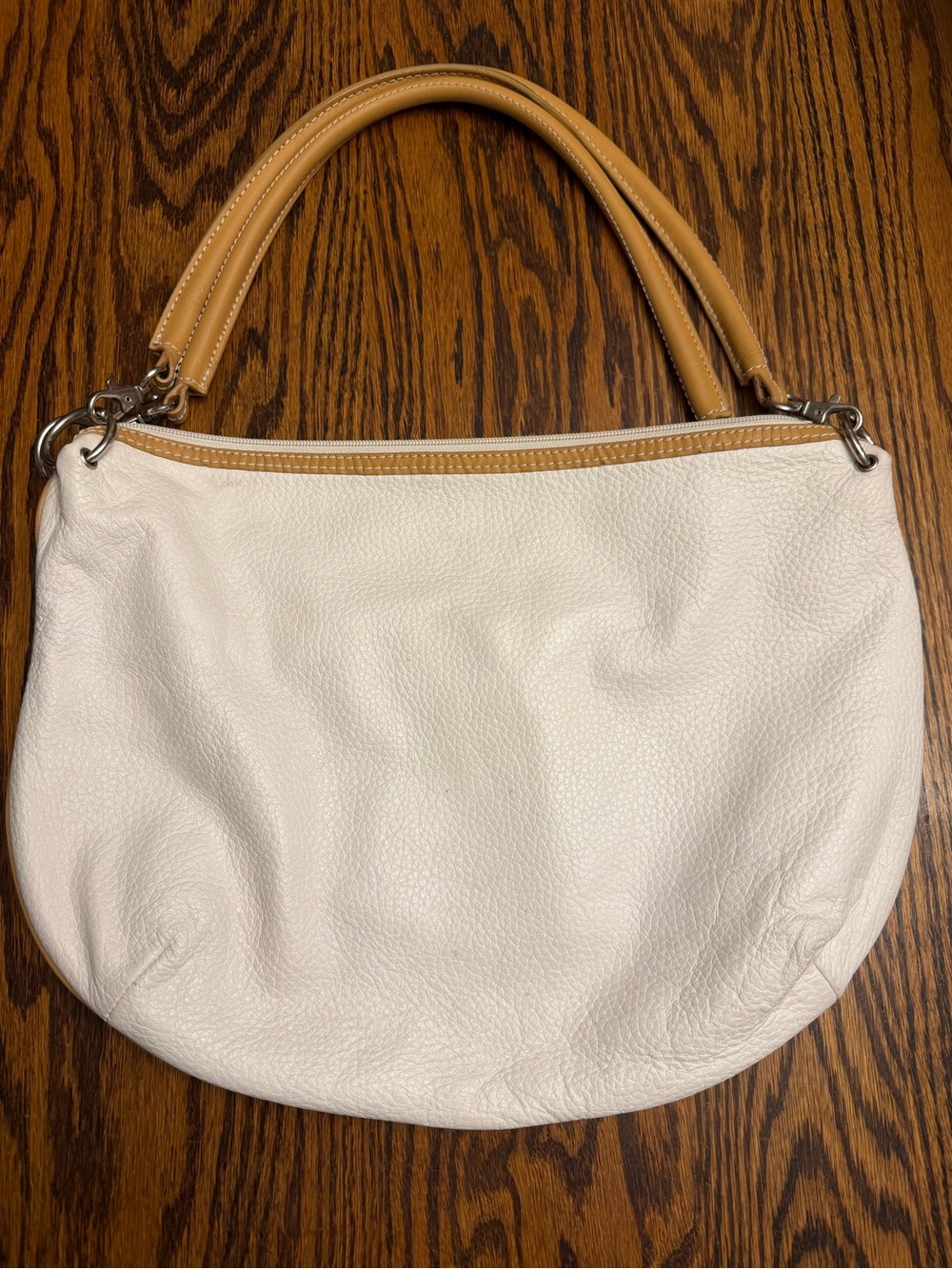 Maxx New York Genuine Leather Hobo Shoulder Bag in White with Tan Handles